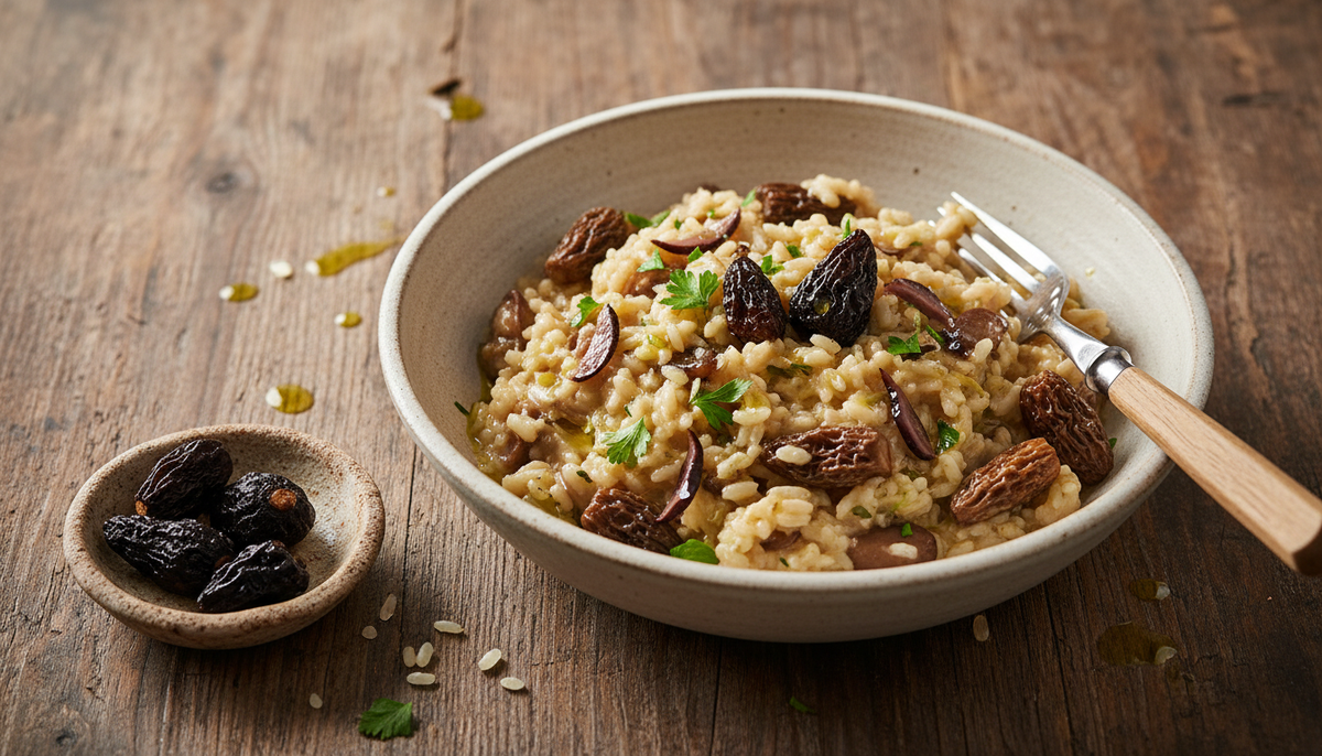 Risotto aux morilles et ail noir