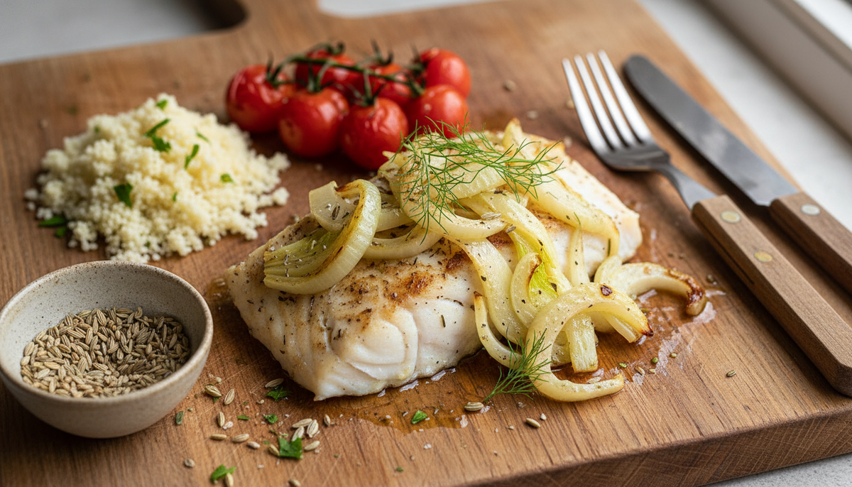 Poisson blanc rôti au fenouil