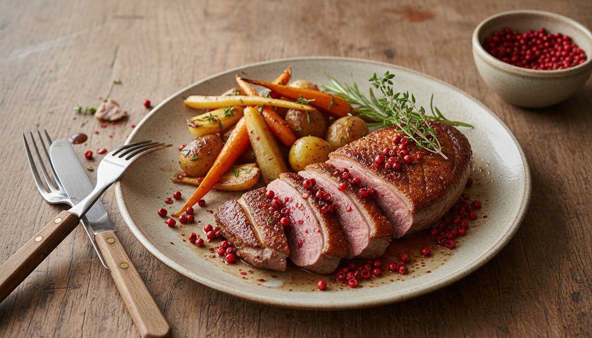 Magret de canard au poivre rouge