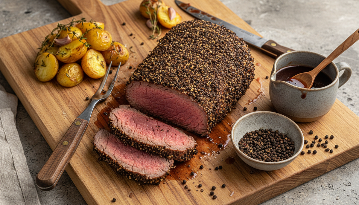 Rôti de bœuf en croûte de poivre