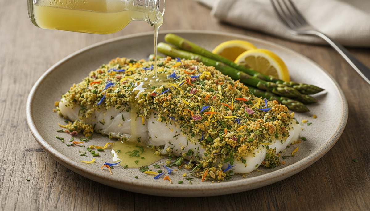 Filet de poisson en croûte légère d’herbes