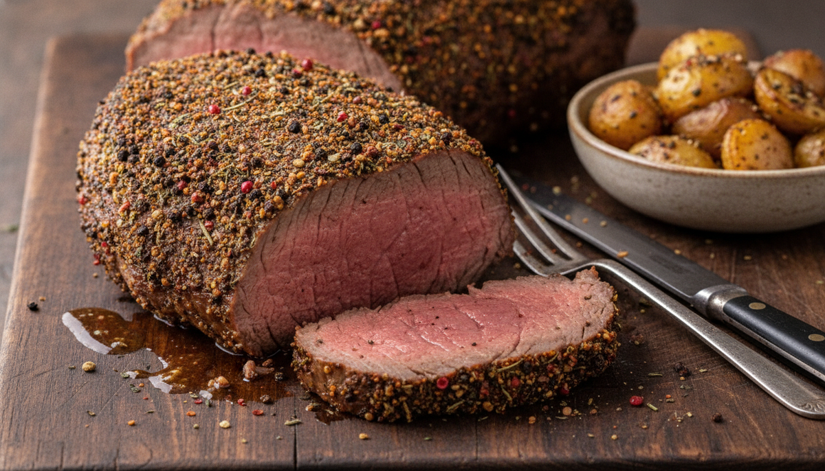 Rôti de bœuf croûte aromatique ail-romarin