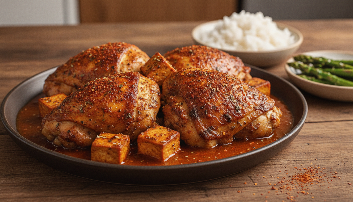 Poulet rôti ou tofu laqué à la tomate fumée