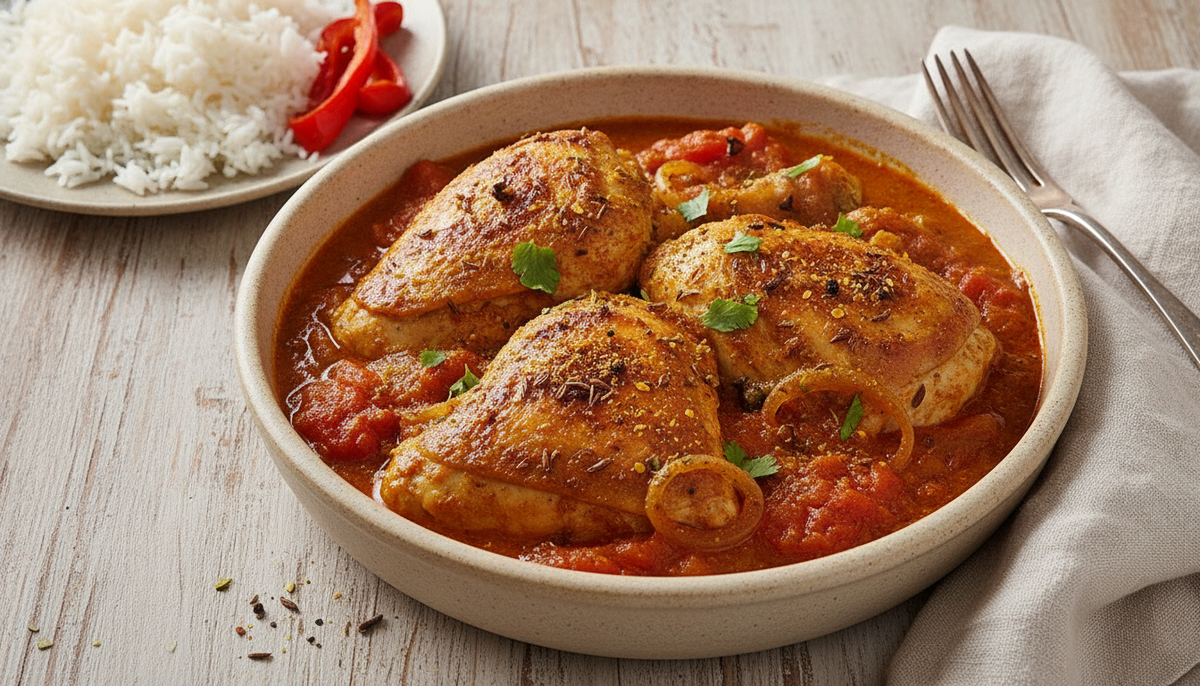 Poulet massalé aux tomates et oignons