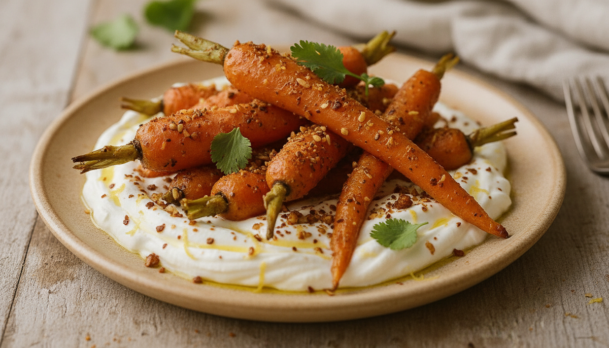 Carottes rôties, yaourt citronné et dukkah