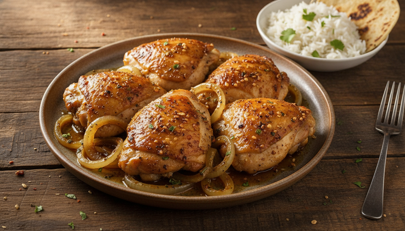 Poulet doré aux oignons fondants & mélange Yucatán