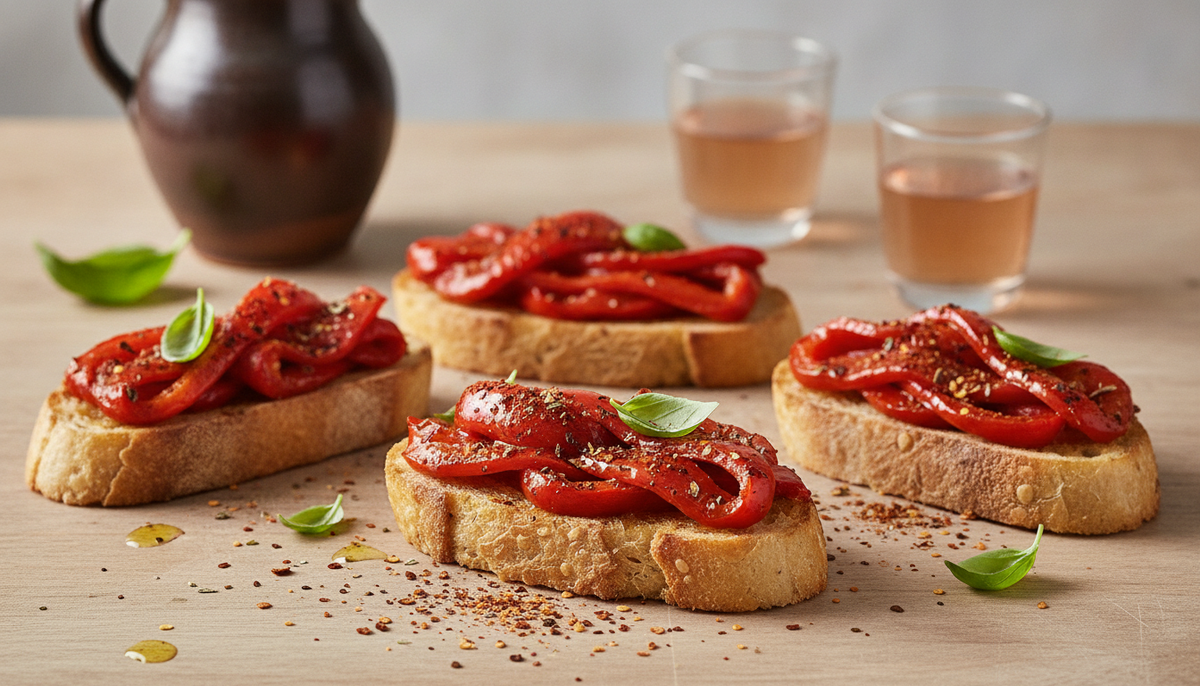 Bruschettas au poivron rôti et herbes apéritives
