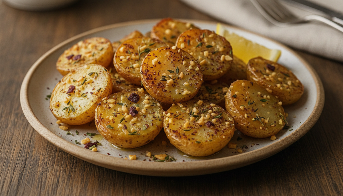 Pommes de terre croustillantes au sumac, ail et thym