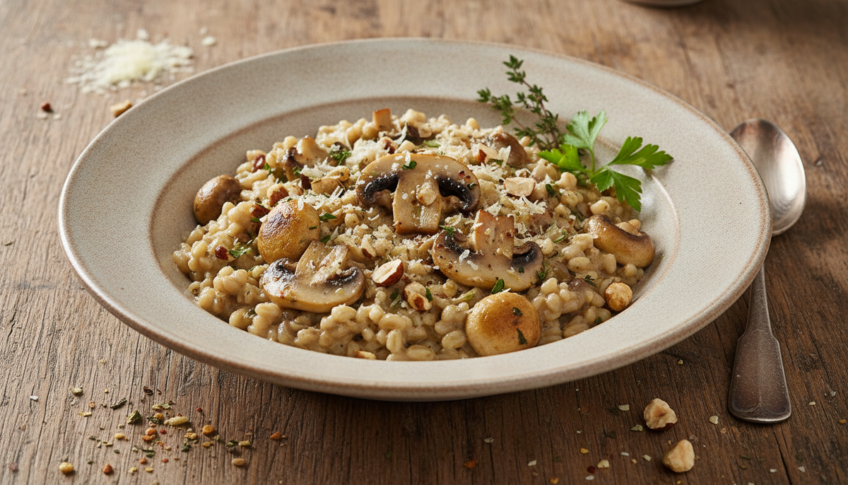 Orgeotto végétarien aux champignons et noisettes