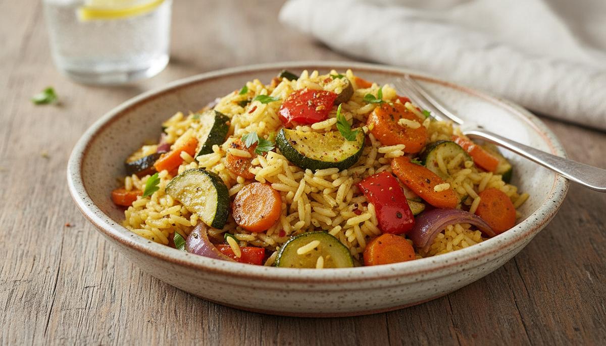 Riz doré aux légumes rôtis
