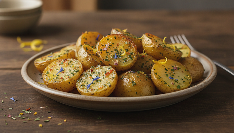 Pommes de terre rôties au four et herbes fleuries