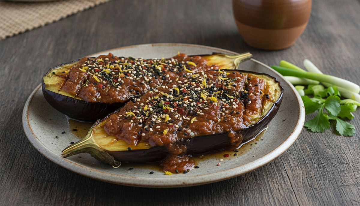 Aubergines rôties, miso et sésame