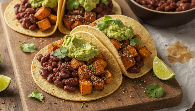 Tacos végétariens aux haricots rouges et patate douce rôtie