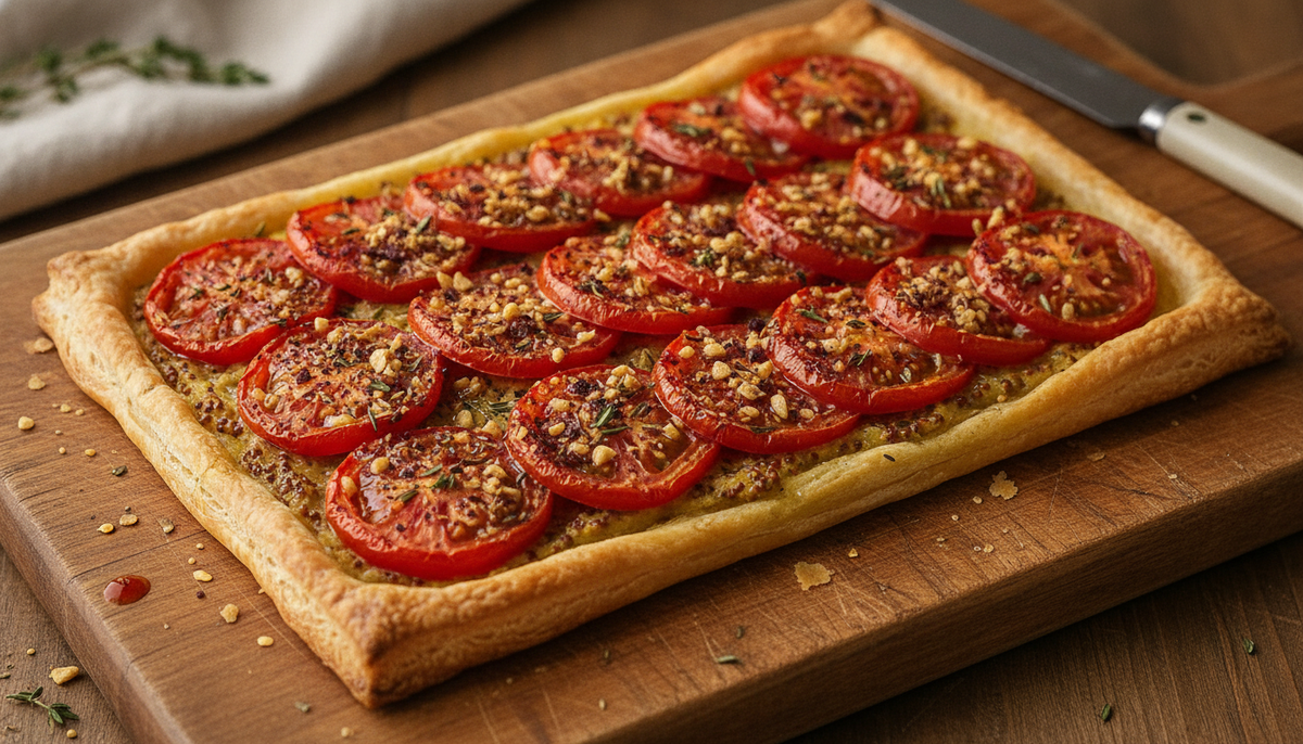 Tarte fine aux tomates, échalote et thym