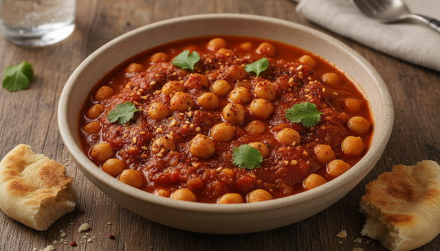 Pois chiches mijotés à la tomate et aux épices