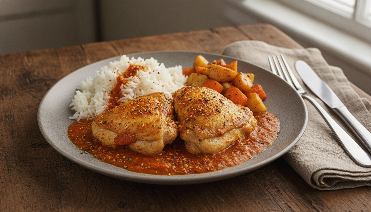 Poulet mijoté aux épices douces et tomates